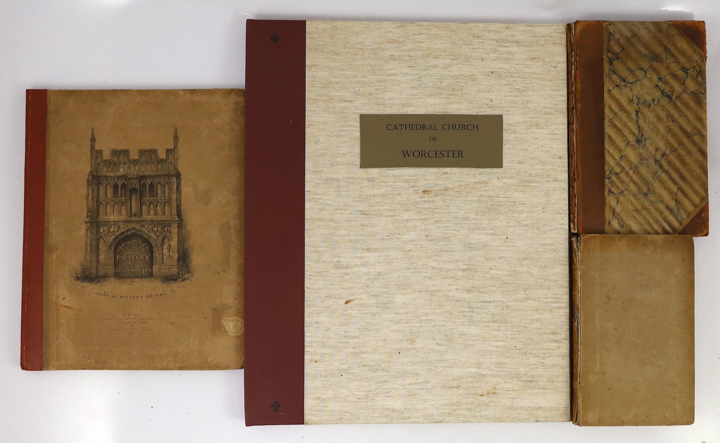 WORCS: Card, Rev. Henry - A Dissertation of the Antiquities of the Priory of Great Malvern ... lithographed frontis and text engravings; pictorial printed boards (rebacked leather), 4to. 1834; Booker, Rev. Luke - A Descr